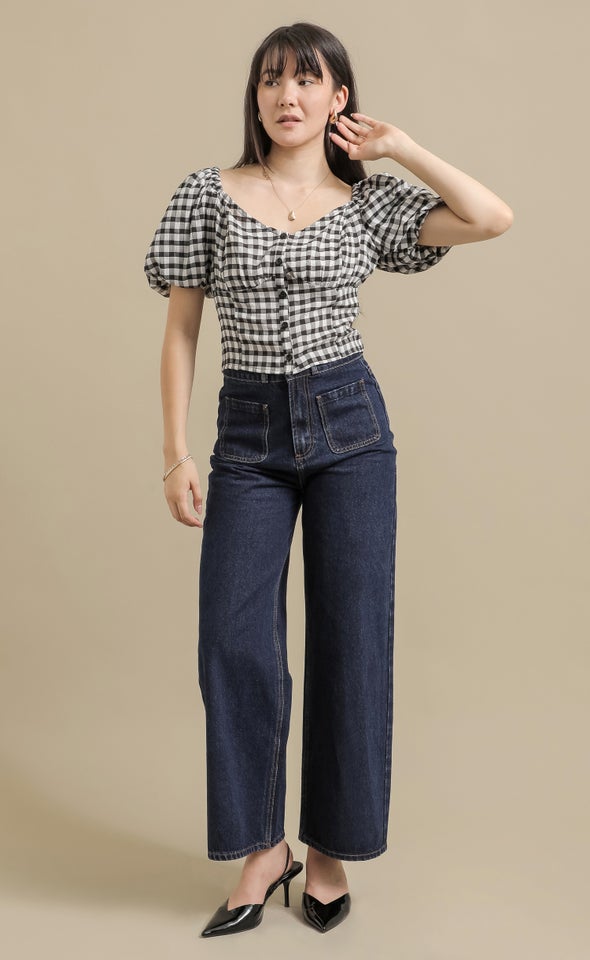 Puff Sleeve Corset Top Blk/white