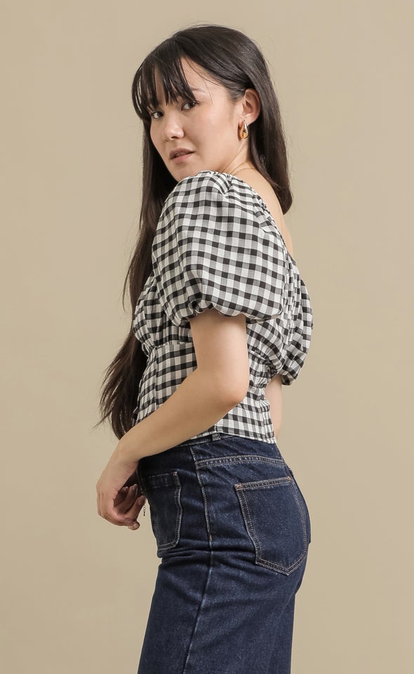 Puff Sleeve Corset Top Blk/white