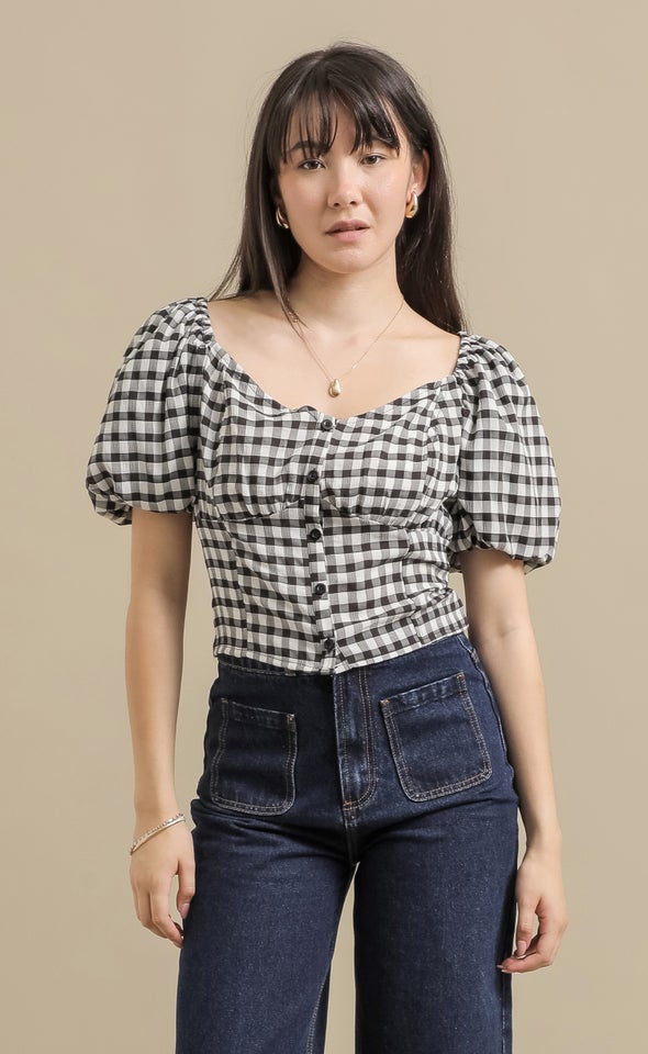 Puff Sleeve Corset Top Blk/white