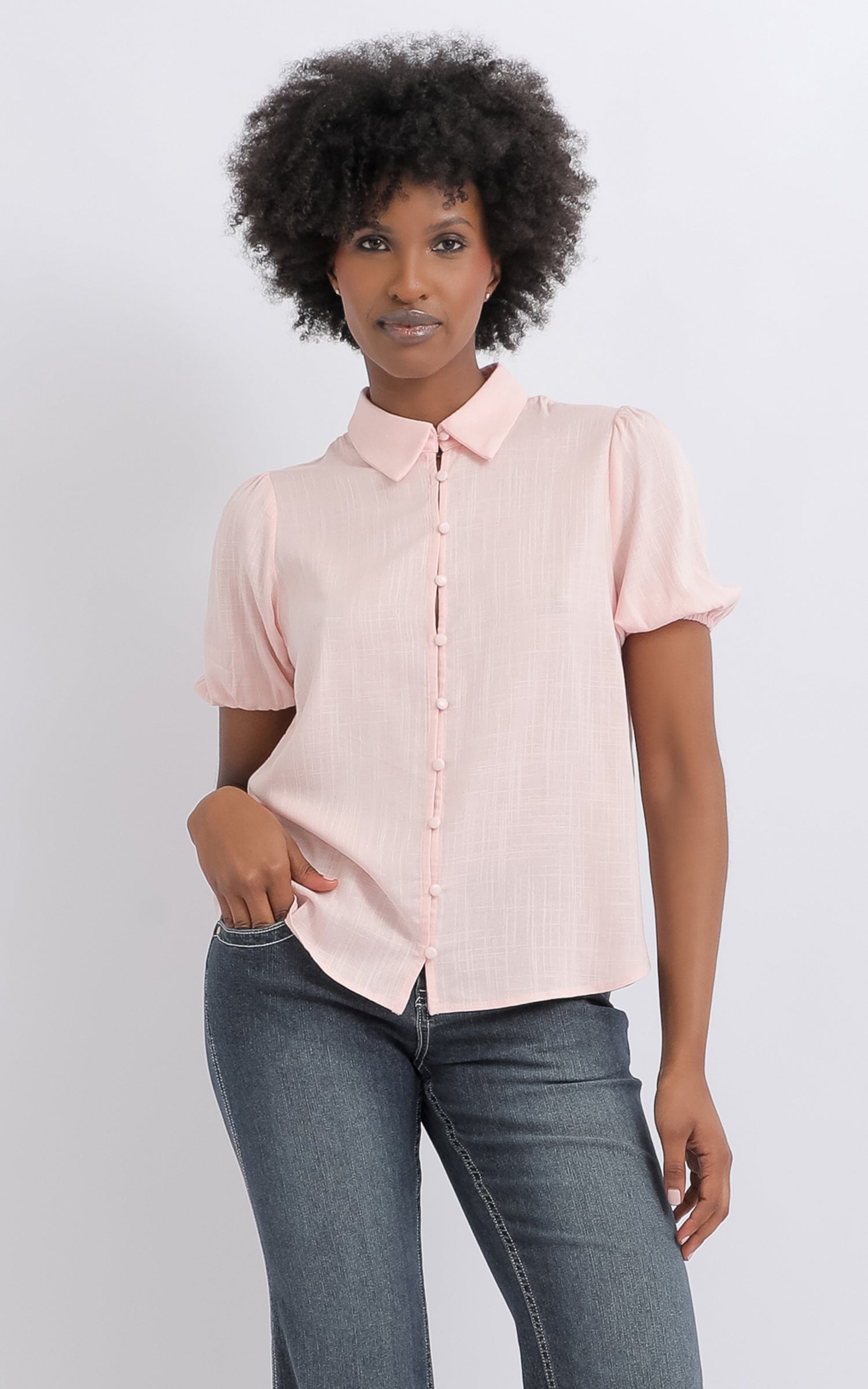 Shop our Linen Look Cropped Shirt in Cornflower | Pagani