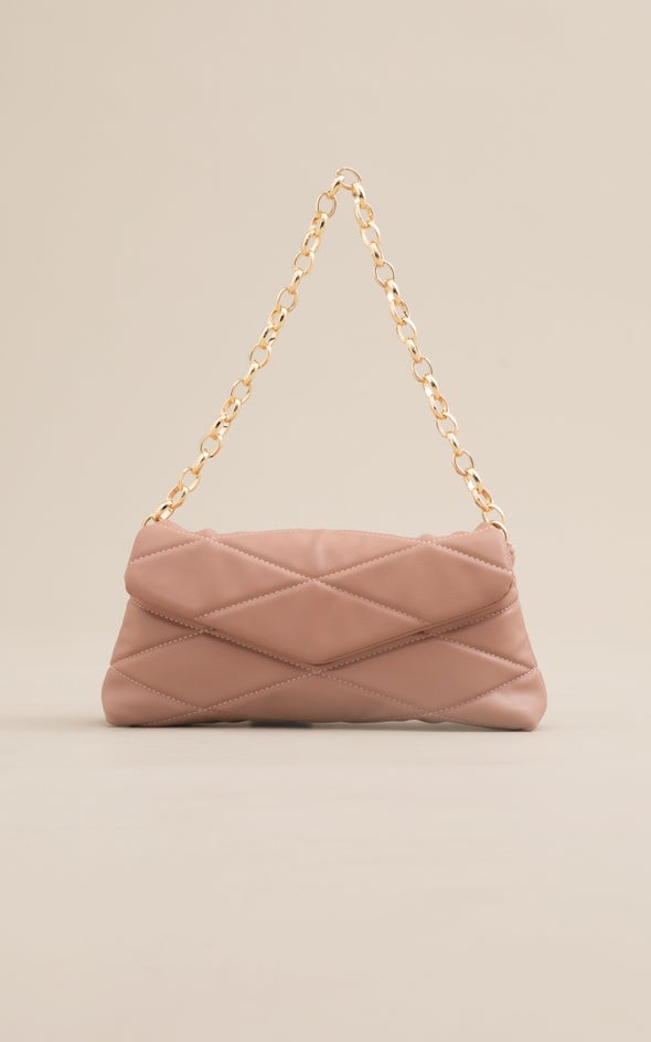 Quilted Chain Strap Clutch Blush