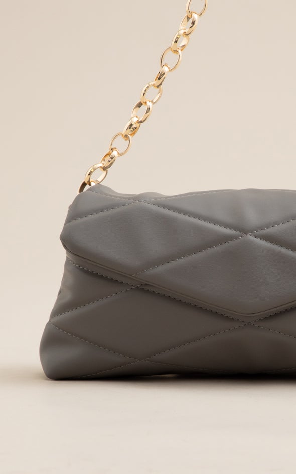 Quilted Chain Strap Clutch Charcoal
