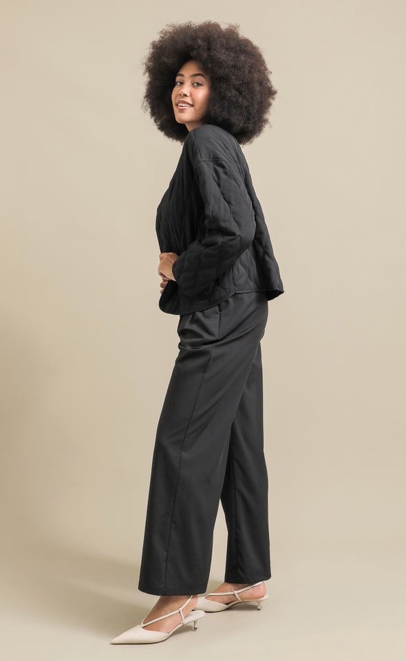Quilted Open Jacket Black