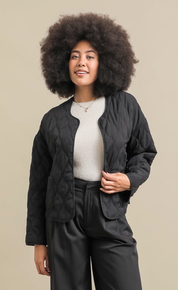 Quilted Open Jacket Black
