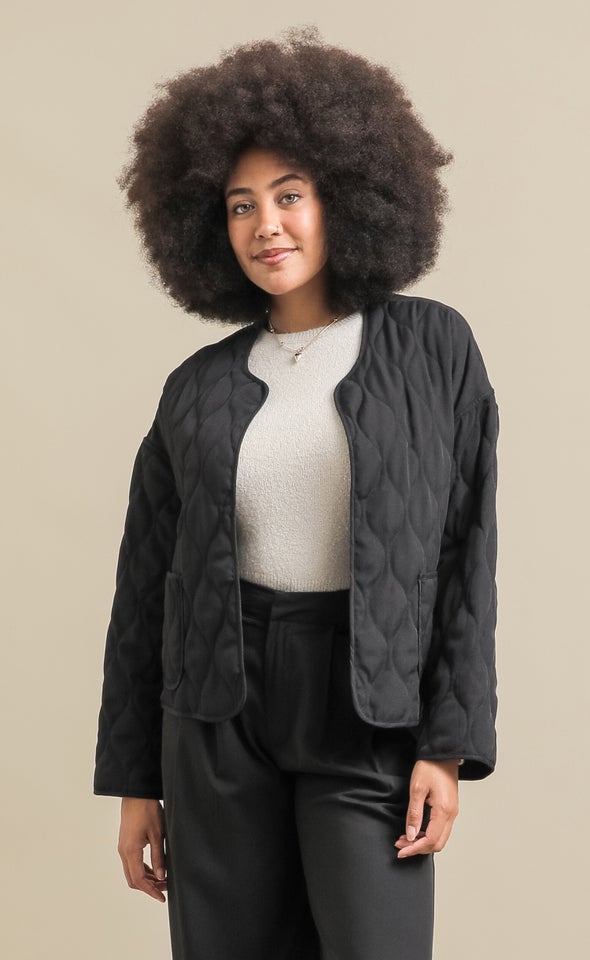 Quilted Open Jacket Black