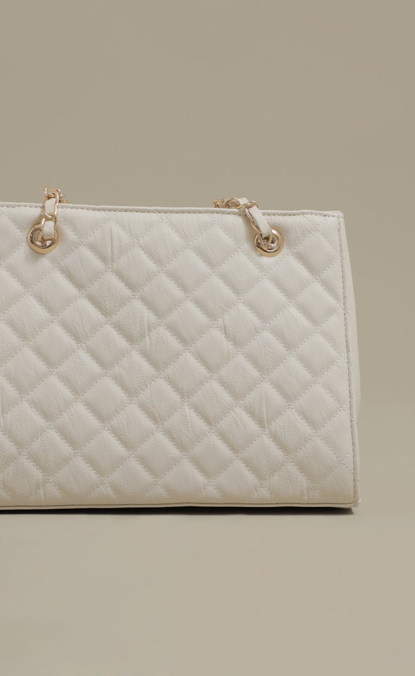 Quilted Work Tote Cream