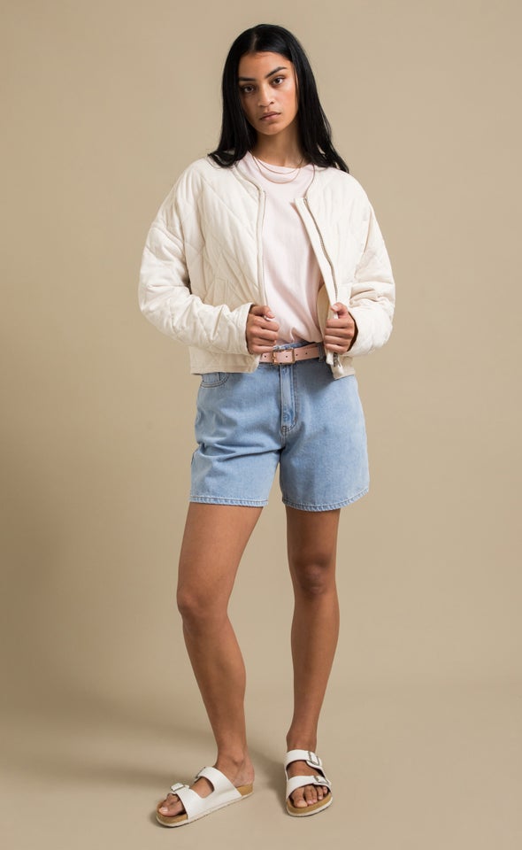 Quilted Zip Front Jacket Natural