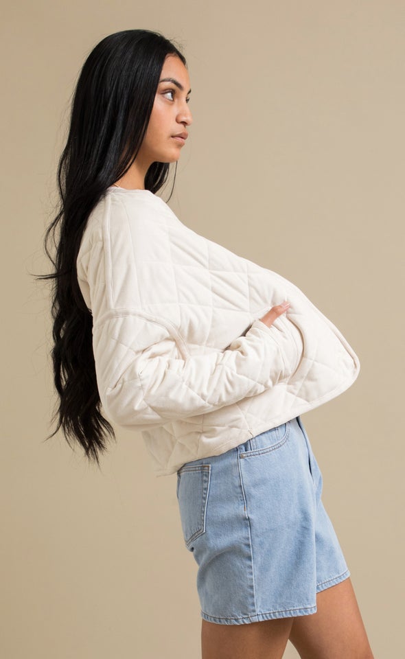 Quilted Zip Front Jacket Natural