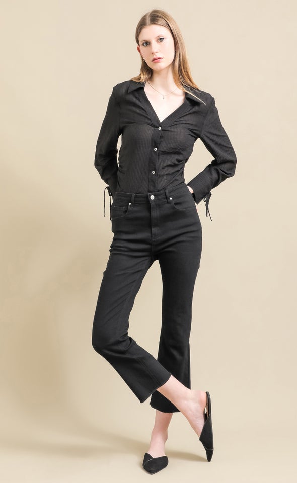 Raw Hem Cropped Flare Jean Black