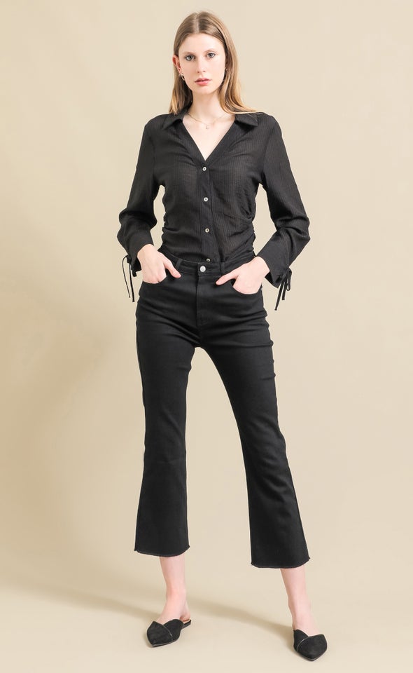 Raw Hem Cropped Flare Jean Black