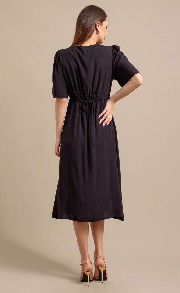 Rayon Blend Button Front Dress Black