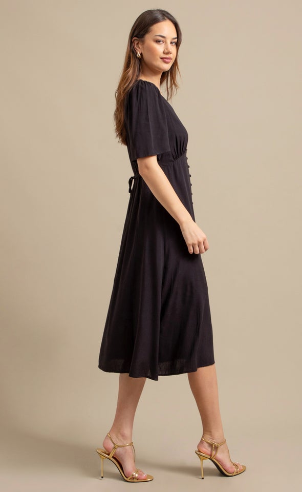 Rayon Blend Button Front Dress Black