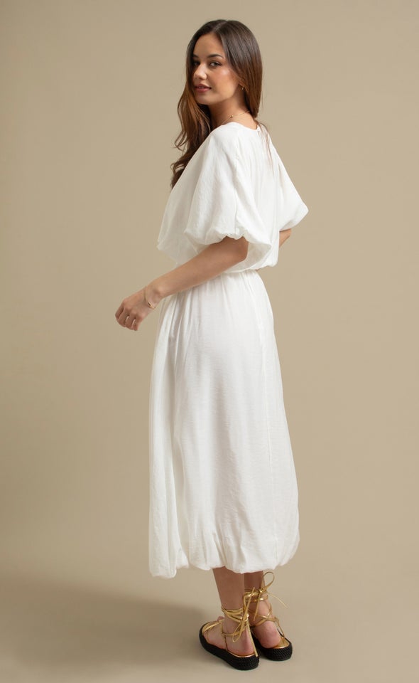 Rayon Puff Hem Skirt Cream
