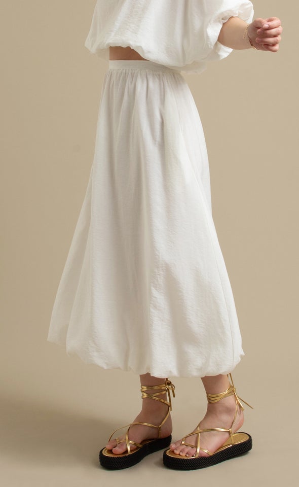 Rayon Puff Hem Skirt Cream