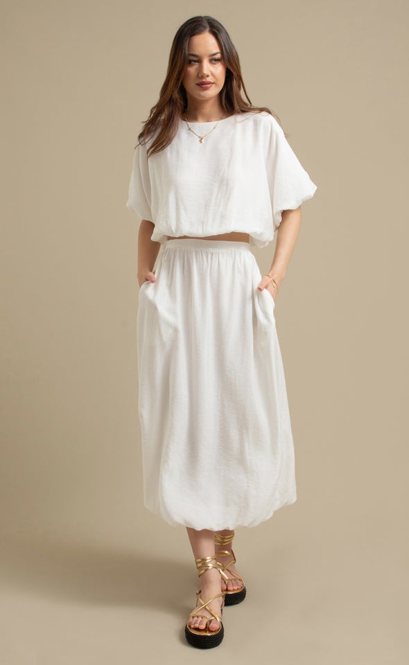 Rayon Puff Hem Skirt Cream