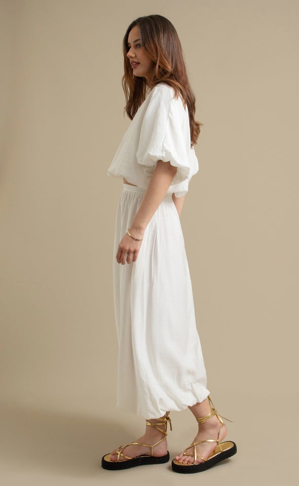 Rayon Puff Short Sleeve Top Cream