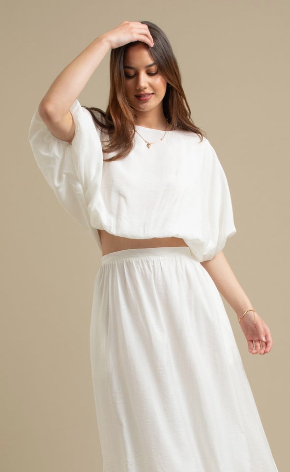 Rayon Puff Short Sleeve Top Cream