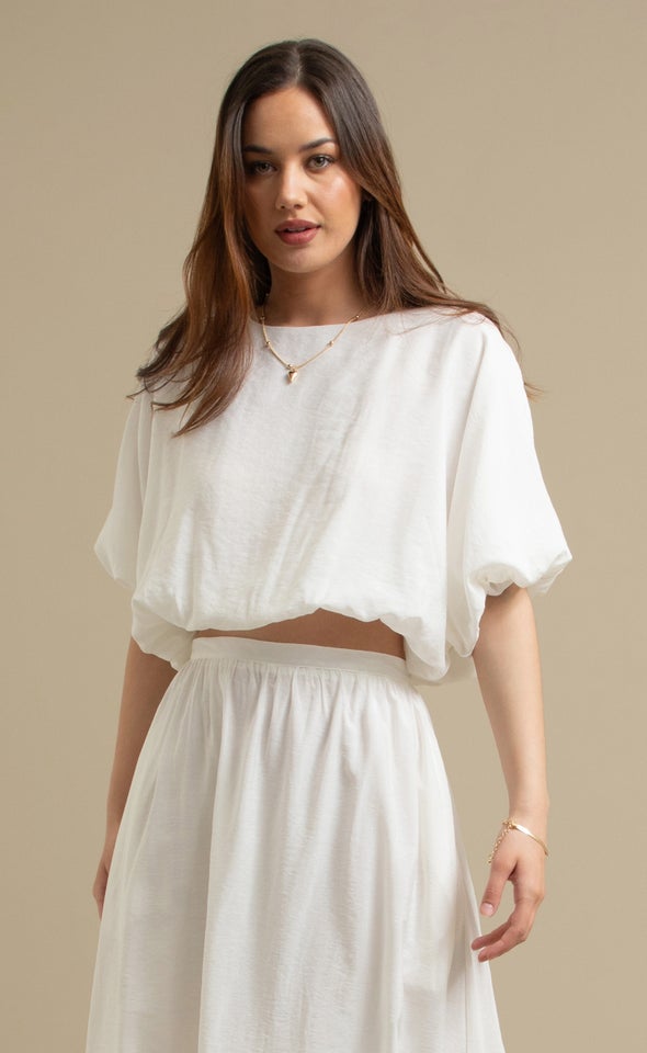 Rayon Puff Short Sleeve Top Cream