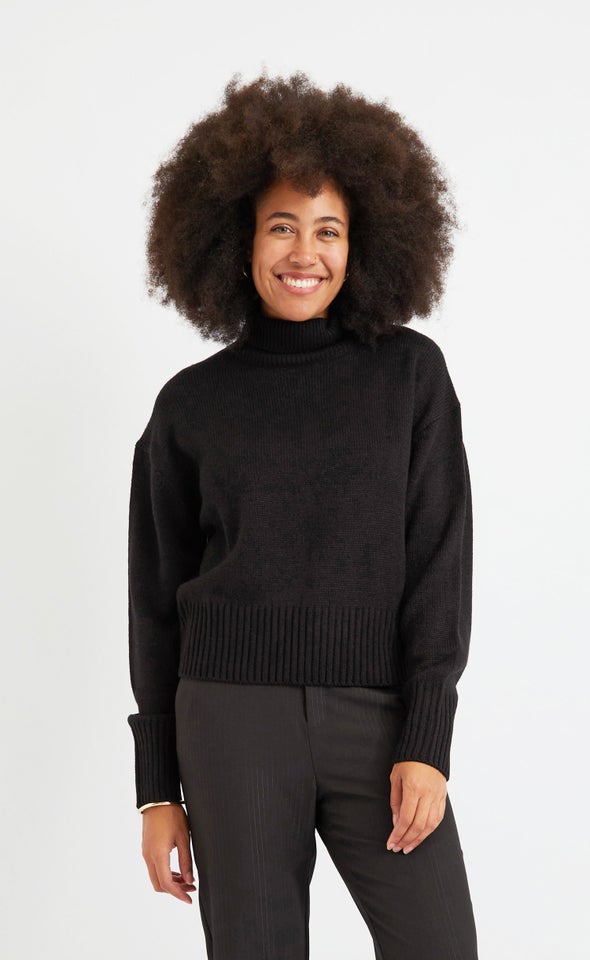 Relaxed Fit Turtleneck Sweater Black
