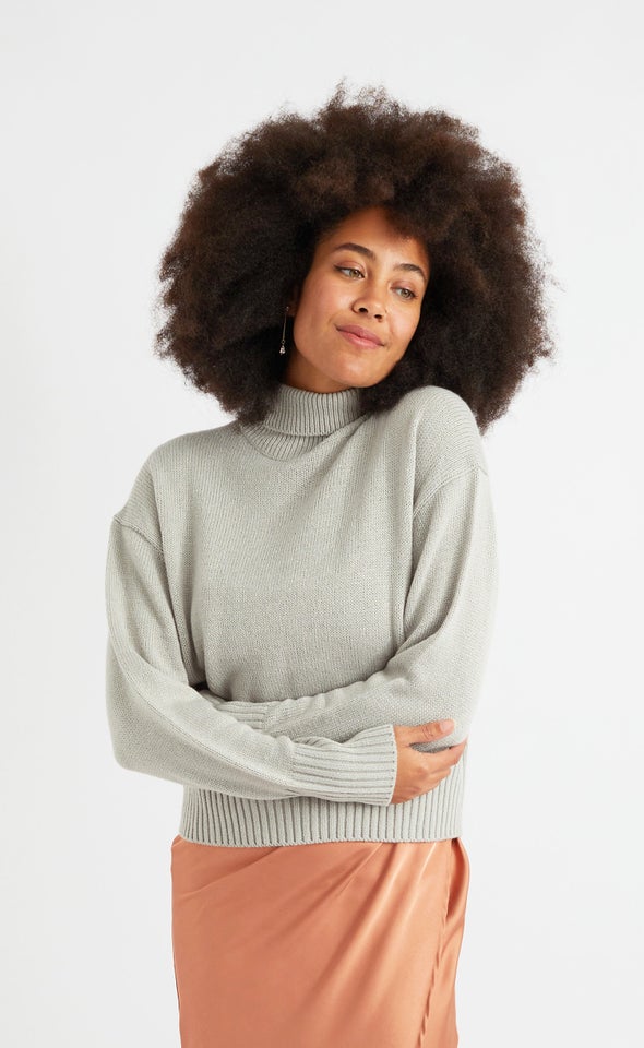 Relaxed Fit Turtleneck Sweater Grey Marle