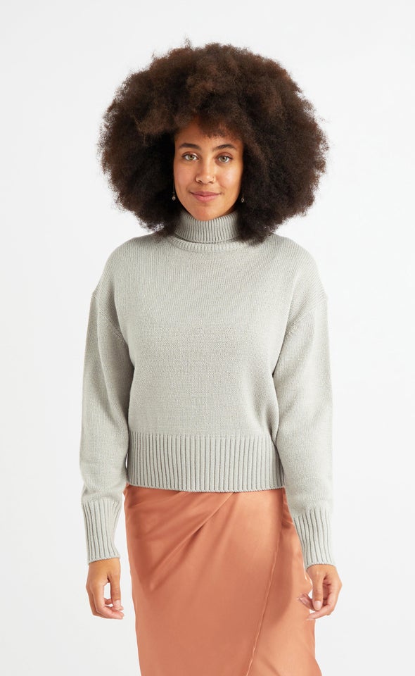 Relaxed Fit Turtleneck Sweater Grey Marle