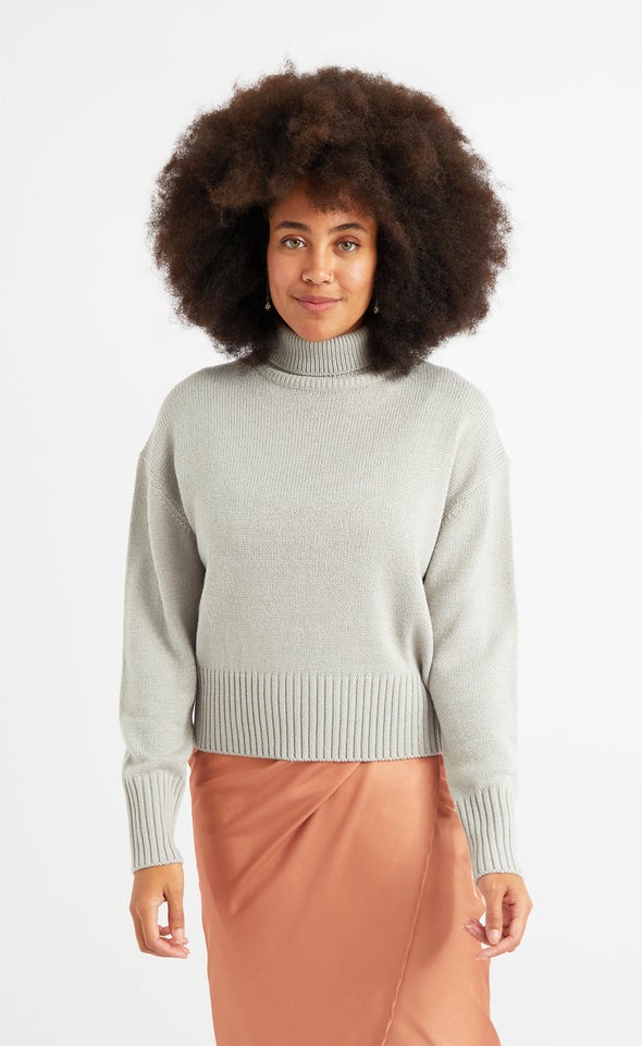 Relaxed Fit Turtleneck Sweater Grey Marle
