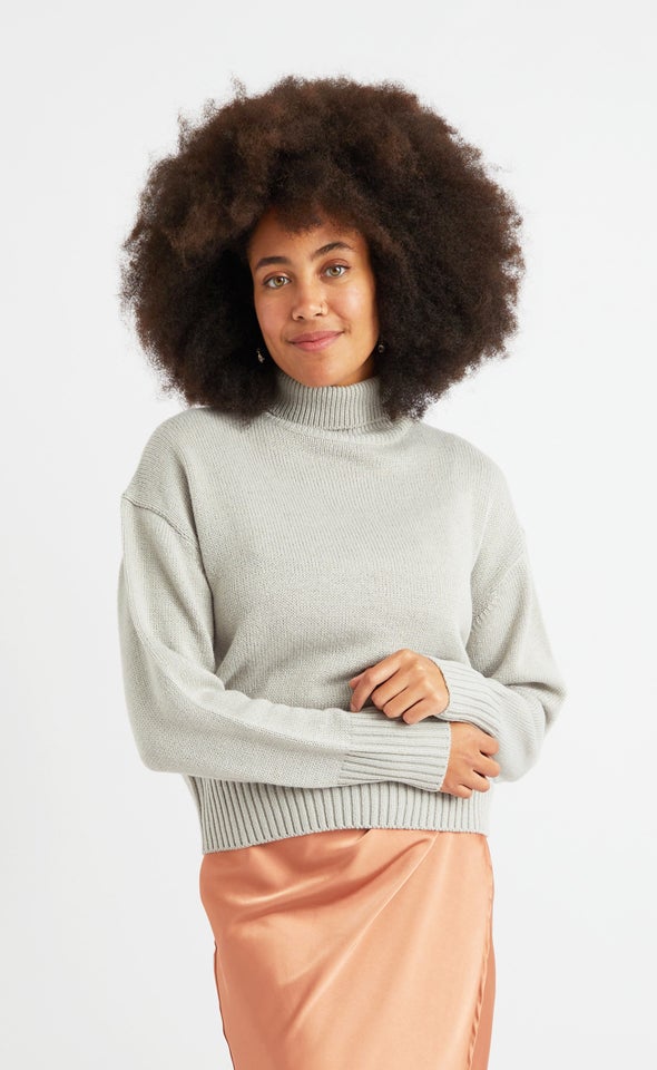 Relaxed Fit Turtleneck Sweater Grey Marle