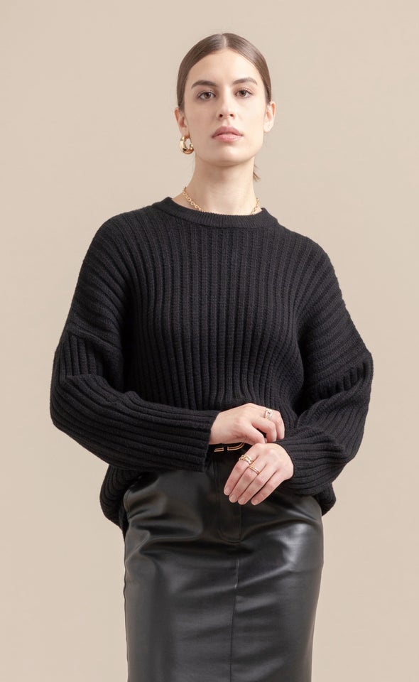 Relaxed Fit Wide Rib Sweater Black