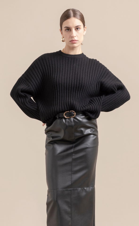 Relaxed Fit Wide Rib Sweater Black