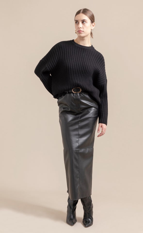 Relaxed Fit Wide Rib Sweater Black