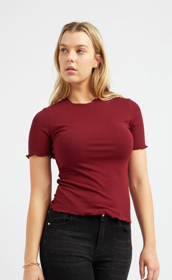 Rib Jersey Lettuce Hem Top Pagani