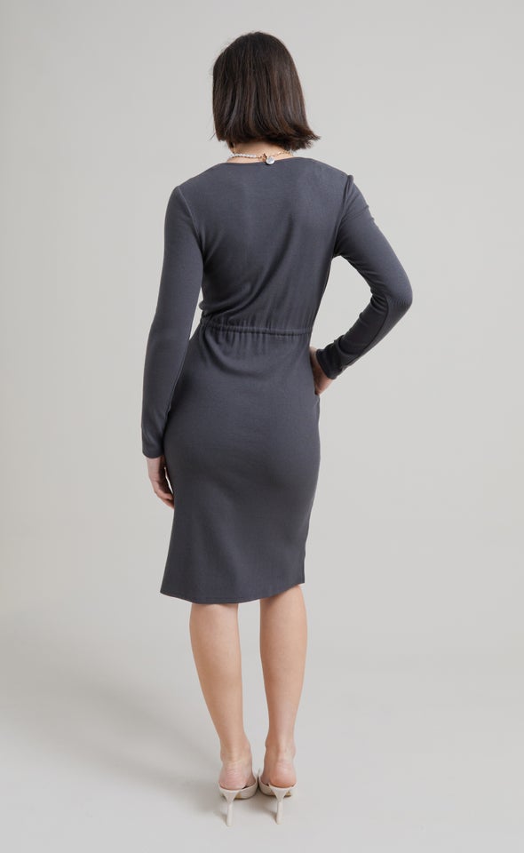 Rib Jersey LS Dress Slate