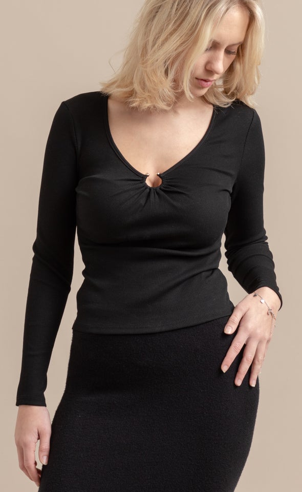 Rib Jersey LS Top Black