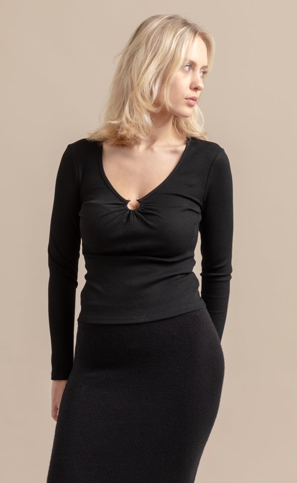 Rib Jersey LS Top Black