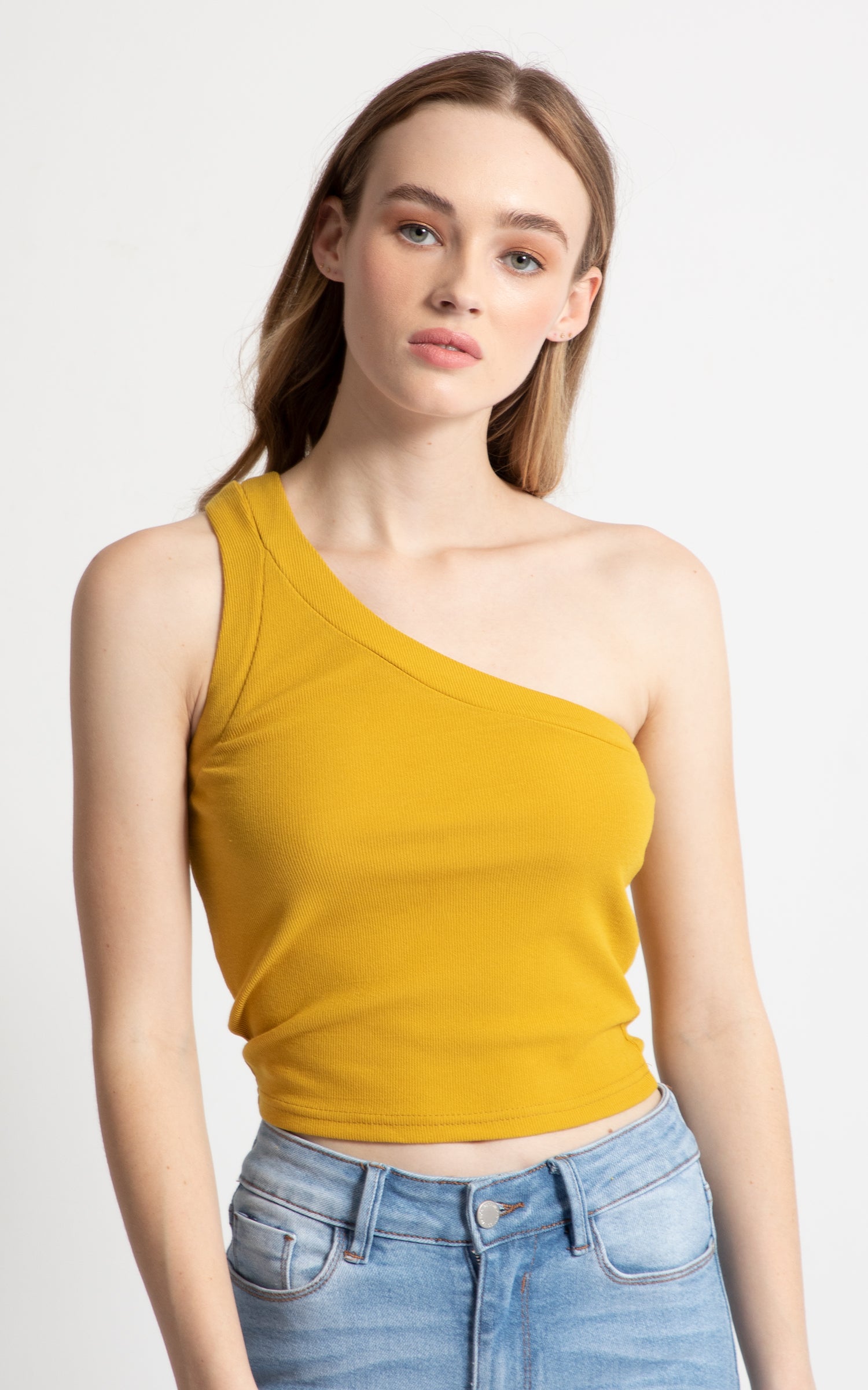 one shoulder rib top