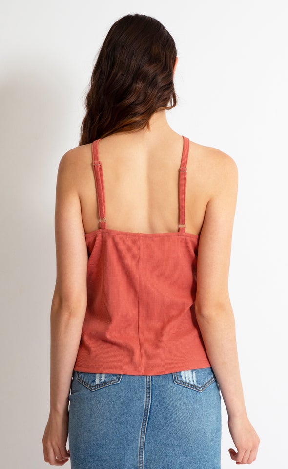 Rib Jersey Ring Detail Tank Terracotta