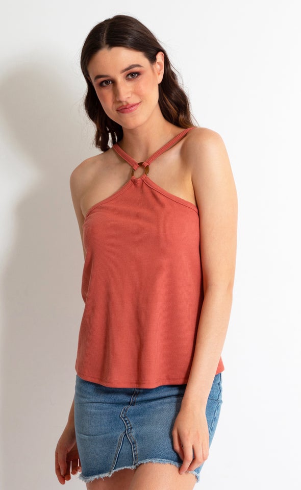 Rib Jersey Ring Detail Tank Terracotta