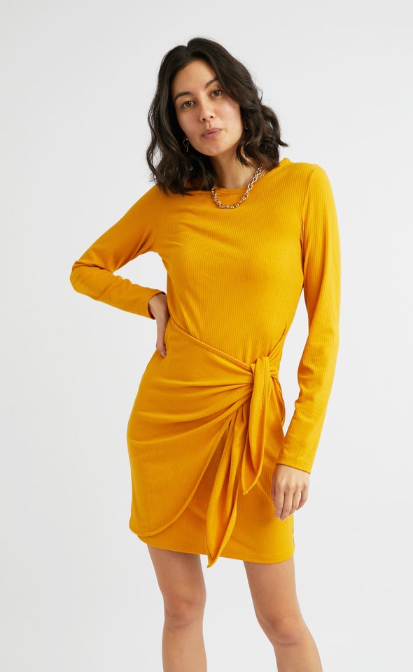 Rib Jersey Wrap Skirt Dress Cheddar