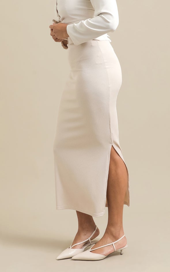 Ribbed Jersey Maxi Skirt Bone