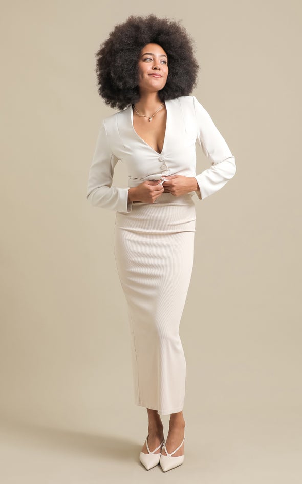 Ribbed Jersey Maxi Skirt Bone
