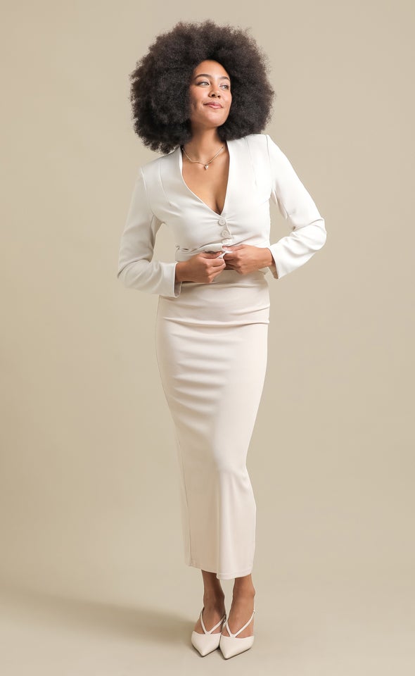 Ribbed Jersey Maxi Skirt Bone