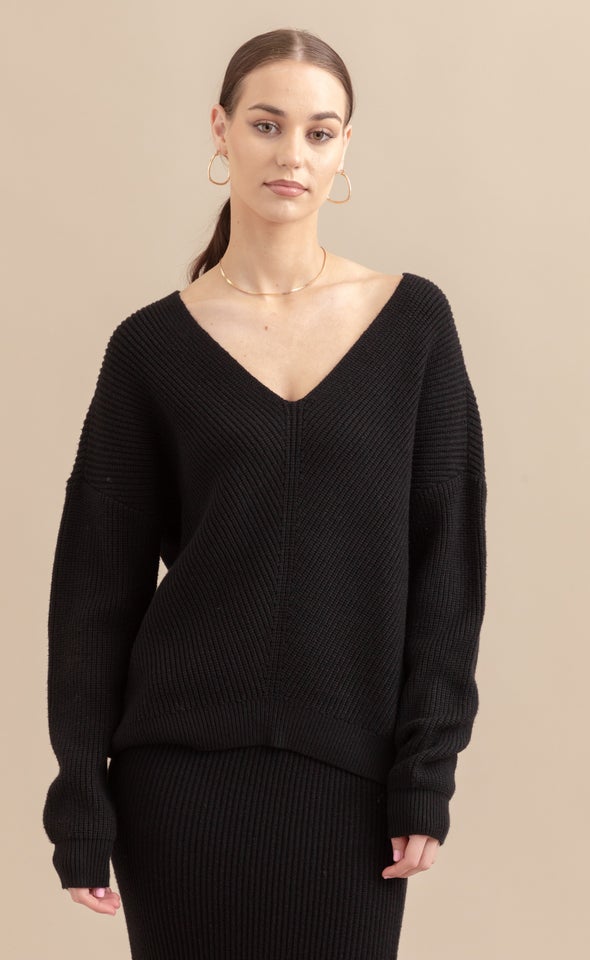 Ribbed V Neck Sweater Black