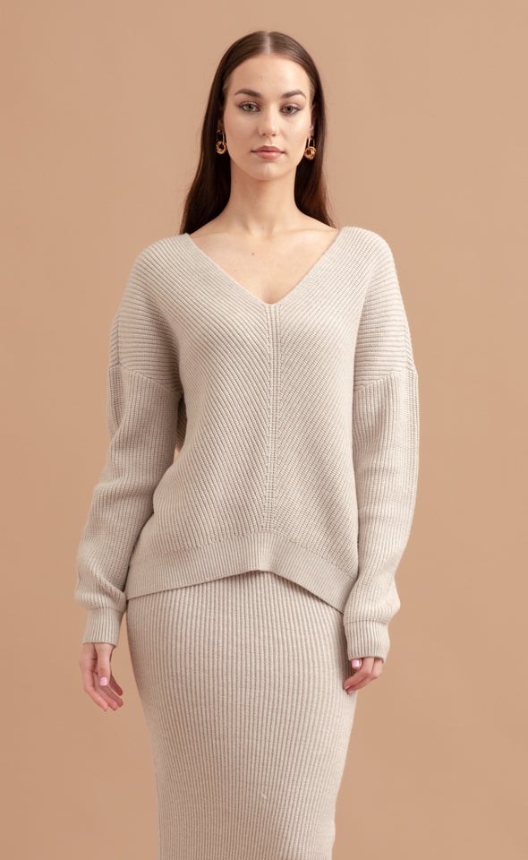 Ribbed V Neck Sweater