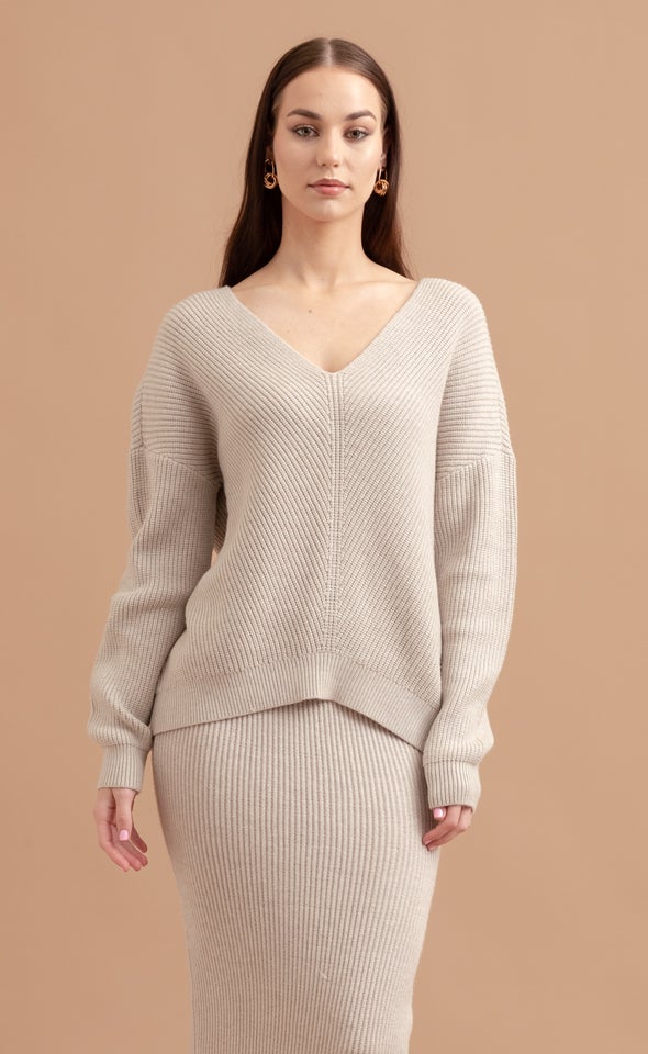 Ribbed V Neck Sweater