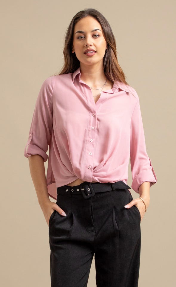 Roll Sleeve Knot Front Shirt Dusky