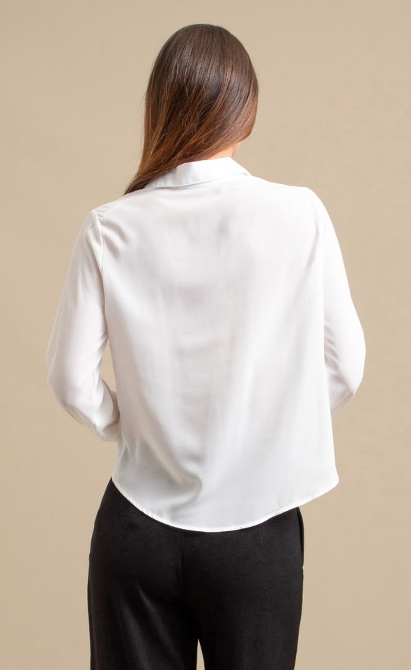 Roll Sleeve Knot Front Shirt White