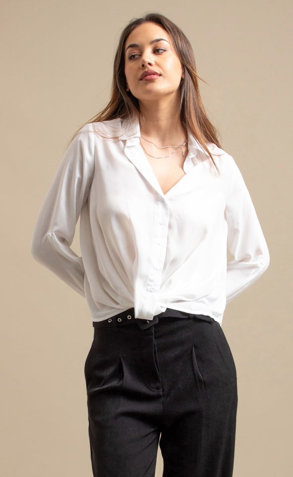 Roll Sleeve Knot Front Shirt White