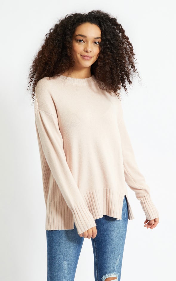 Round Neck Longline Sweater Blush