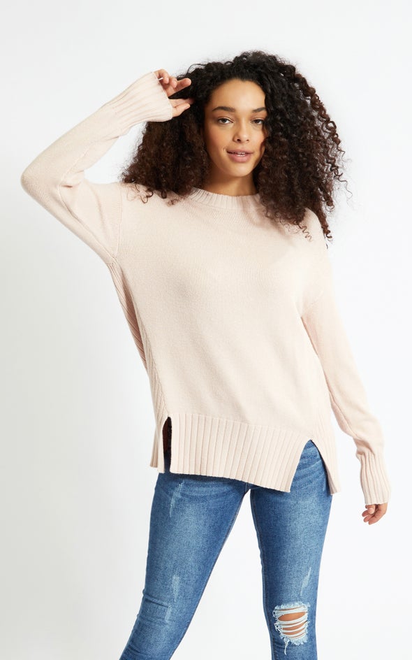 Round Neck Longline Sweater Blush