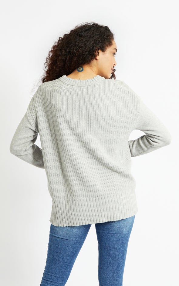Round Neck Longline Sweater Grey Marle